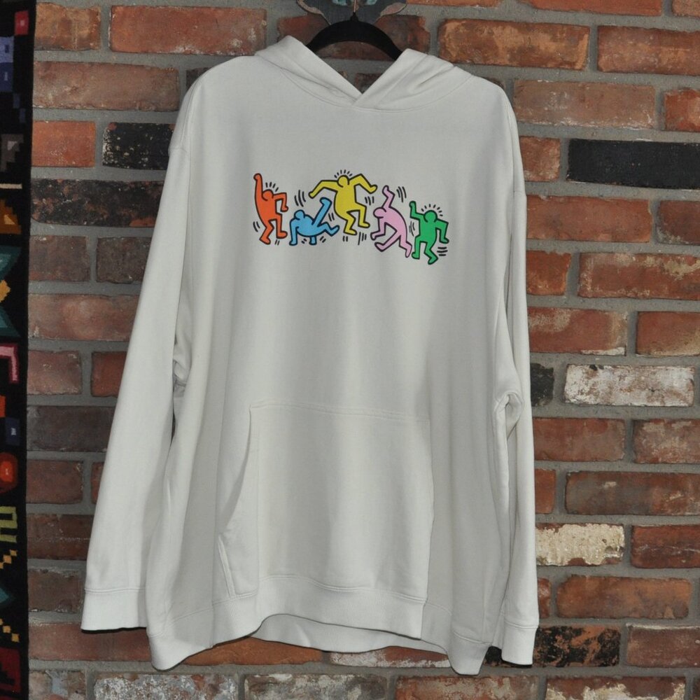 Keith Haring x H&M Dancing Figures, People Graphic Pop Art Sweater Hoodie 3XL